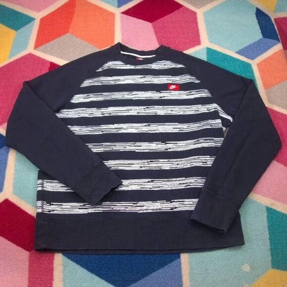Nike Men's Black and White Striped Crewneck Sweatshirt Size L 22.5 x 25 - Picture 1 of 4